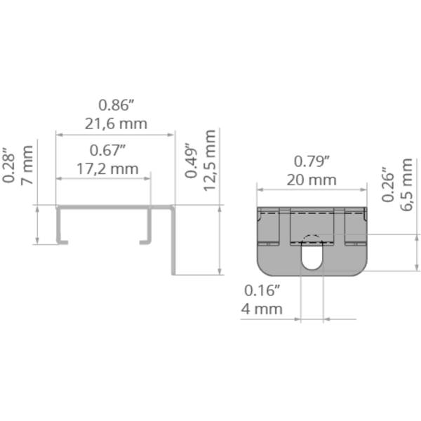 Edelstahlhalterung für die LED-Leiste, Lichtstrahl 90°